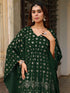 Janasya Women's Bottle Green Georgette Foil Printed Kaftan Kurta With Palazzo Set